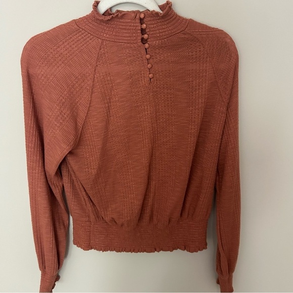Free People Boulevard Boulevard Textured Top Long Sleeve Mock Neck Orange XS - Picture 8 of 8